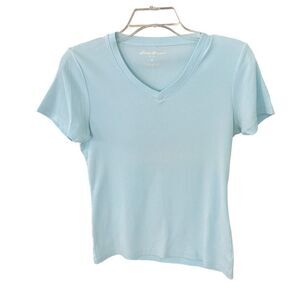 Women's Eddie Bauer Sky Blue V-Neck Tee Shirt Size Medium